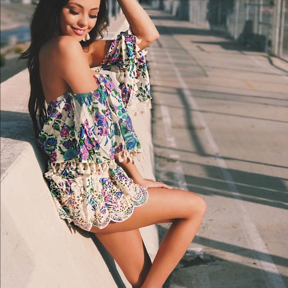 Tassel Wmbroidered Floral Print Two Piece Set - Picture 2 of 2